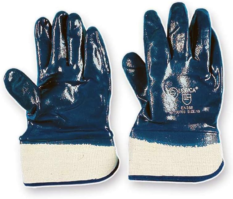 Logic 0070S Nitrile Gloves Blue Cotton Heavy Triple Coating Protection Abrasion Strap Perforation Cut antinfortunistica DPI Hands Warehouse Workshop construction Industry