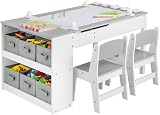 Maxmass 2-in-1 Kids Art Table Set with Storage & Paper Roll, Gray view 1