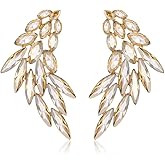 Denifery Wedding Bridal Crystal Dangle Earrings Rhinestone Cluster Wings Statement Stud Earrings Fashion Sparkly Earrings Jewelry for Women (Champagne)