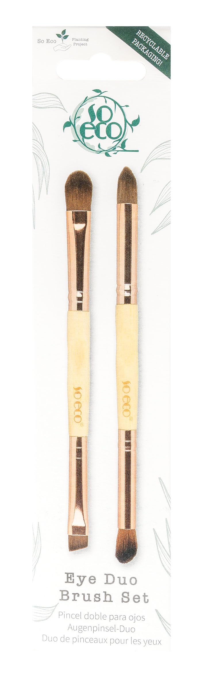 So Eco Eye Duo Brush Set – Vegan & Cruelty-Free Dual-Ende Brushes for A Complete Eye Look, Soft Synthetic Bristles, Bamboo Handle, Plastic-Free Packaging
