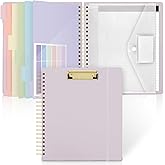 SKYDUE Clipboard Folder with Storage, 6 Dividers with 12 Pockets for Letter Size, Storage Clipboard Folio with Refillable Notepad, Spiral Clipboards Padfolio for Teacher Worker Supplies