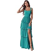 Stanjiehu Chiffon Tiered Bridesmaid Dresses for Women Corset Tiered Formal Evening Pleated Wedding Guest Gown