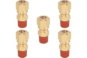 HASAOMOI 5PCS D.O.T Brass Compression Straight Union Fittings, 1/4" Tube OD x 1/8" NPT Thread Air Compression Union Nylon Tubing for Truck Airlines and Industrials