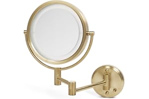 JERDON Wall-Mounted Makeup Mirror with Lights - Direct-Wired Lighted Makeup Mirror with 8X Magnification & Gold Finish - Model HL88BGLD