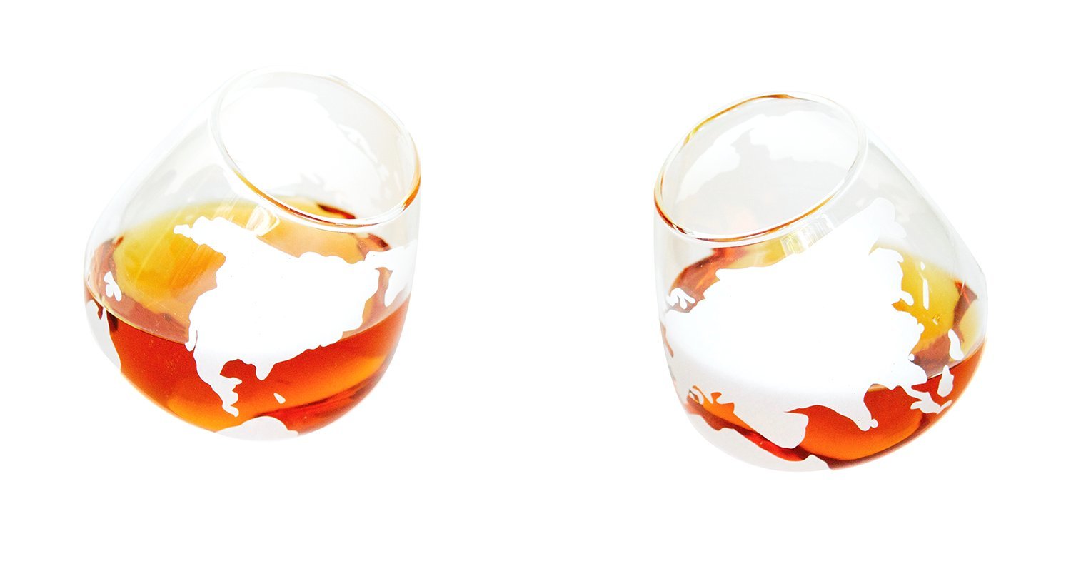 Etched Spinning/Rocking Globe Whiskey Glass - 8Oz For Scotch Rum Bourbon Tequ.. 21 61VW9SnH1PL