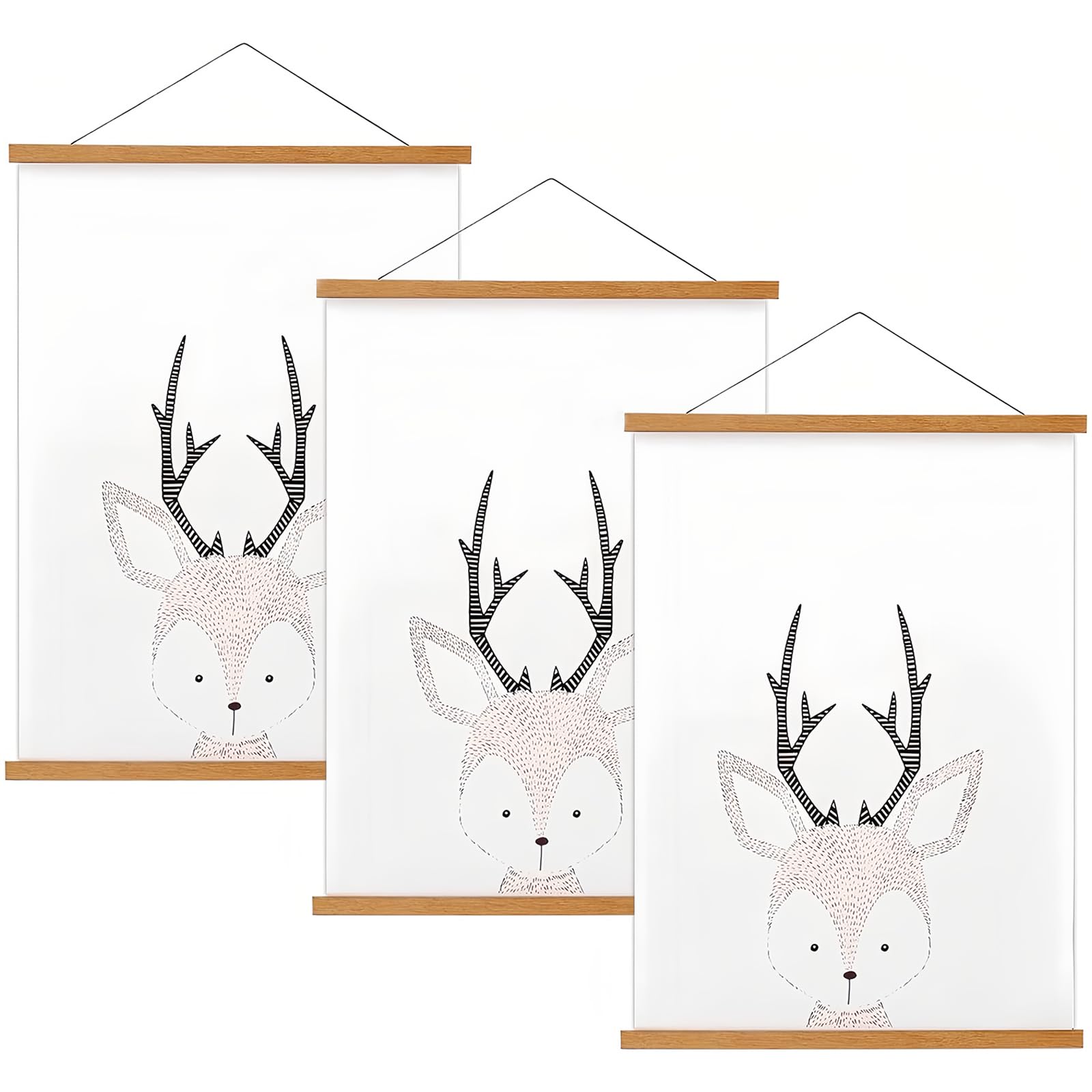 FALAMON 3 Pack Magnetic Poster Hanger Frame, 13x19 13x18 13x17 Teak Wood Magnet Poster Frame for Posters, Prints, Photos, Pictures, Maps, Scrolls, and Canvas Artwork