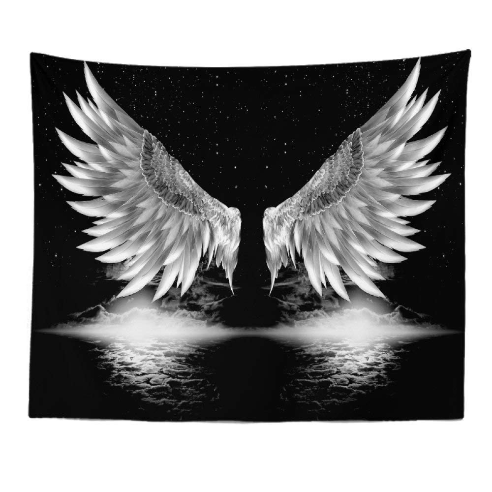 YlobdolY Black And White Tapestry Wall Hanging, Aesthetic Trippy Boho Psychedelic Funny Hippie Wall Tapestry Angel Wings Art Decor for Bedroom Living Room College Dorm,200×150 Cm (80×60 Inch)