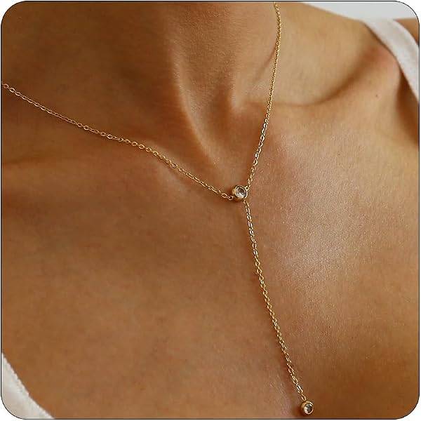 ZIEOUEIN 14K Gold Plated Dainty Necklace – Simple Slide Choker Pendant, Minimalist Jewelry Gift For Women