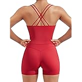 SUUKSESS Women 2 Piece Workout Sets Built in Bra Open Back Tank Tops High Waisted Biker Shorts with Pockets