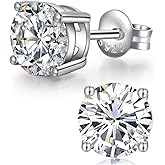 Adabele Authentic Sterling Silver Birthstone Stud Earrings 8mm/2 Carat Cubic Zirconia Imitation Diamond Gemstone Hypoallergenic Nickel Free Tarnish Resistant Women Men Fine Jewelry
