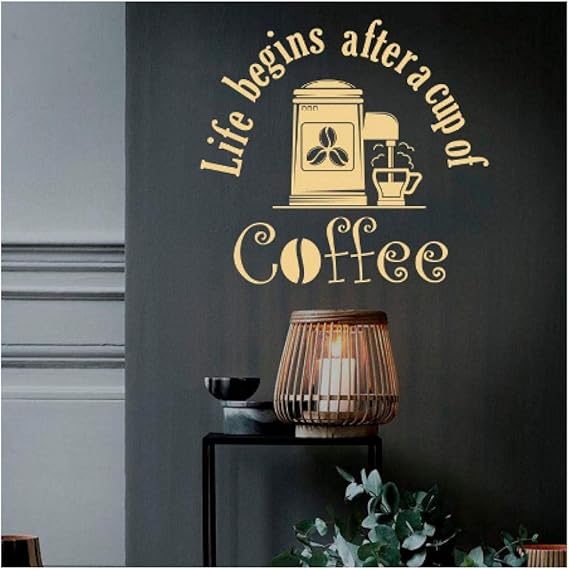 Calcomanía De Pared Cita La Vida Comienza Después De La Taza De Café En