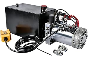 12V DC Single Acting Hydraulic Pump – 10 Quart Steel Reservoir, 3200 PSI, SAE #6 Connector – for Dump Trailers, Car Lifts, an