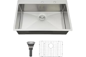 VALISY 33x22 Inch Drop In Kitchen Sink, Topmount Stainless Steel Brushed Nickel Single Bowl Kitchen Sink, Extra-thick 16 Gauge For RV Laundry Utility with Dish Grid and Basket Strainer YSD013