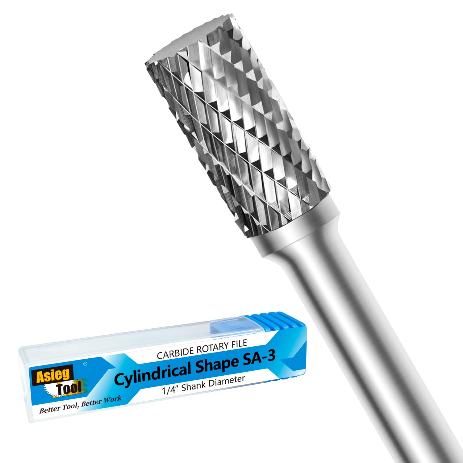 SA-3 Tungsten Carbide Burr Rotary File Cylindrical Shape Double Cut for Die Grinder Drill Bits 1/4'' Inch Diameter of Shank and 3/8'' Inch Diameter of Cutter 3/4'' Inch Cutter Length