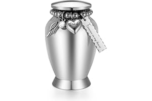 DLETAY Small Urns for Dad 2.85 Inch Small Keepsake Urns with Cross Charm Mini Cremation Urns for Ashes Stainless Steel Memorial Ashes Keepsake-Forever in My Heart