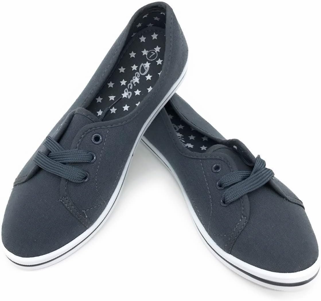 Women Canvas Flats Lace Up Shoes (11GREY, Numeric_9)