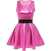 IMEKIS Women Girls Anime Halloween Costume Rave Outfit Metallic Mini Skater Dress Cosplay 80s Birthday Outfit