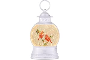 GRELUNA Cardinal Christmas Snow Globes, USB or Battery Operated Sparkly Glitter Snowmen Globe Lantern with Musics for Christmas Decorations, and Snow Globe Collection