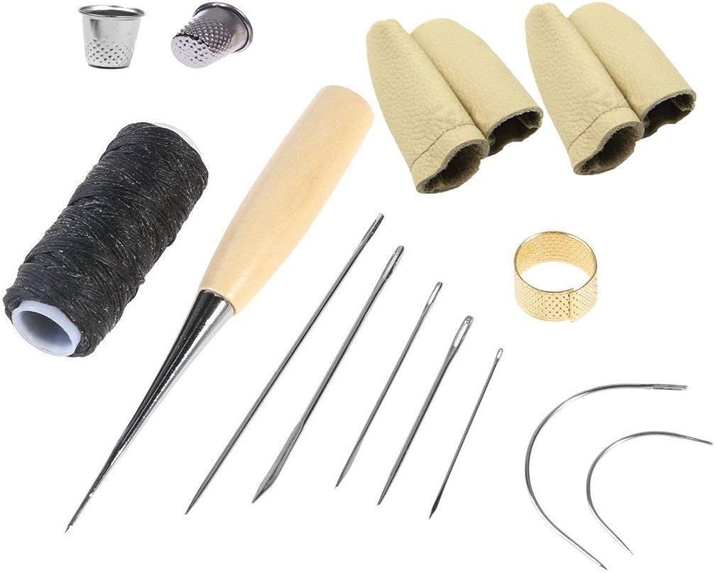 Curved Upholstery Repair Kit Hand Sewing Needles Set with Leather Waxed