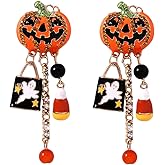 Halloween Pumpkin Earrings for Women Ghost Candy Corn Drop Tassels Earrings Pumpkin Earrings Gothic Crystal Earrings Halloween Jewelry