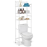 Home Zone Living Over-the-Toilet Bathroom Storage Cabinet Organizer | Freestanding Steel Frame Design with 3-Tier Shelves and Adjustable Feet, White
