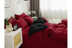 Nanko Red and Black Queen Size Duvet Cover Set, Luxury Microfiber Comforter Quilt Bedding Cover with Zip Closure Ties Bed Sets - Modern Farmhouse Style for Men and Women Chambray Teen,3pc 90 x90inch