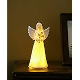 ADAVAS.Y&G Porcelain Lighted Angel Figurine Holding Cross, and Decor 7" H