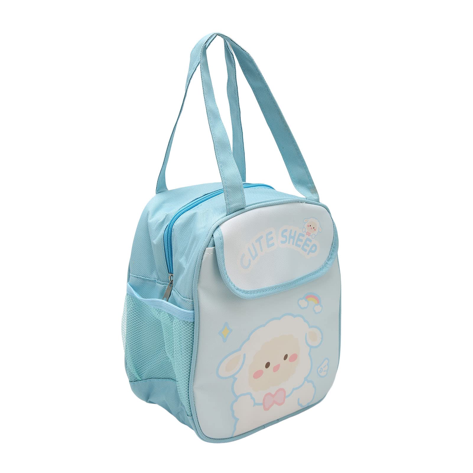 Kawaii Lunch Box, Aluminum Foil Keep Warm Oxford Cloth PU Large Capacity Insulated Lunch Bag for Girls for School (Blue Sheep)