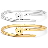 MEIERYA 18K Gold Plated Love Bangle Bracelet,Women Gold Plated Heart Initial A-Z Letter Cuff Bracelets,womens bracelets trendy