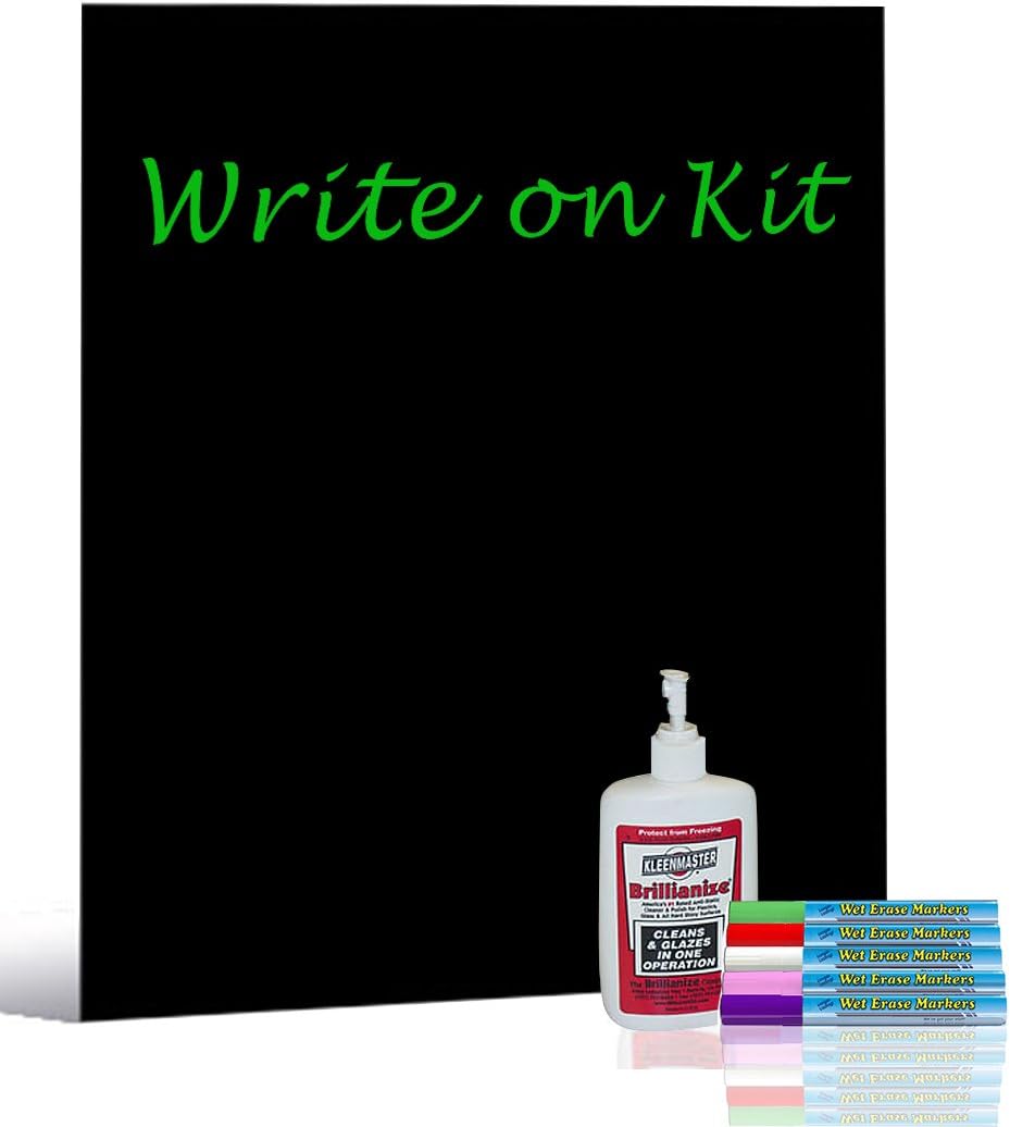 ComeAlong Industries Midnight Black Acrylic 18" x 22" Sheet, with Five Markers and Brilliance Cleaning Fluid