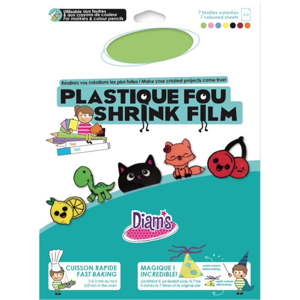 Diam's DI42264 Pack of 7 Crazy Shrink Plastic Sheets, Assorted Colours 29.7 x 21.6 x 0.1cm