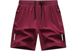 Men's Quick Dry Hiking Shorts Lightweight Athletic Workout Gym Shorts Gym Basketball Short Pants with Zipper Pockets