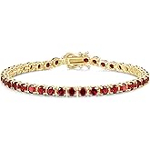 FANCIME Birthstone Bracelet 14K Gold Plated Tennis Bracelets Sterling Silver with Gold Plated Fine Jewelry Wedding Bridal Prom Birthday Gift for Women Her, Length 7.2 Inch Width 4mm
