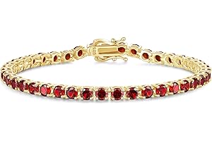 FANCIME Birthstone Bracelet 14K Gold Plated Tennis Bracelets Sterling Silver with Gold Plated Fine Jewelry Wedding Bridal Prom Birthday Gift for Women Her, Length 7.2 Inch Width 4mm