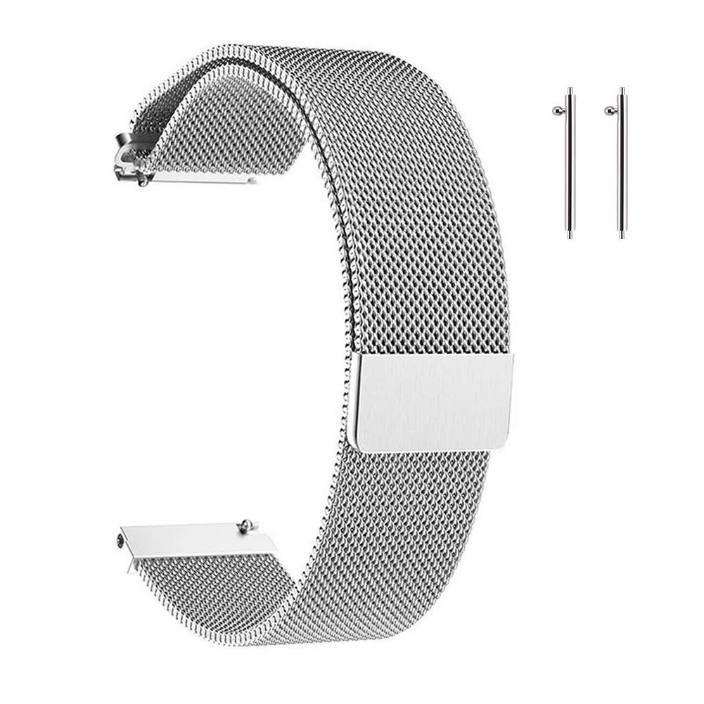 JUHONNZ Quick Release Watch Strap, Mesh Woven Metal Watch Band with Magnetic Clasp for Men and Women, Universal Strap for Smart Watches and Seiko Watches 20mm Sliver