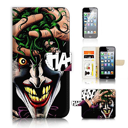 iPhone 5 5S / iPhone SE Flip Wallet Case Cover & Screen Protector Bundle! A8170 Joker