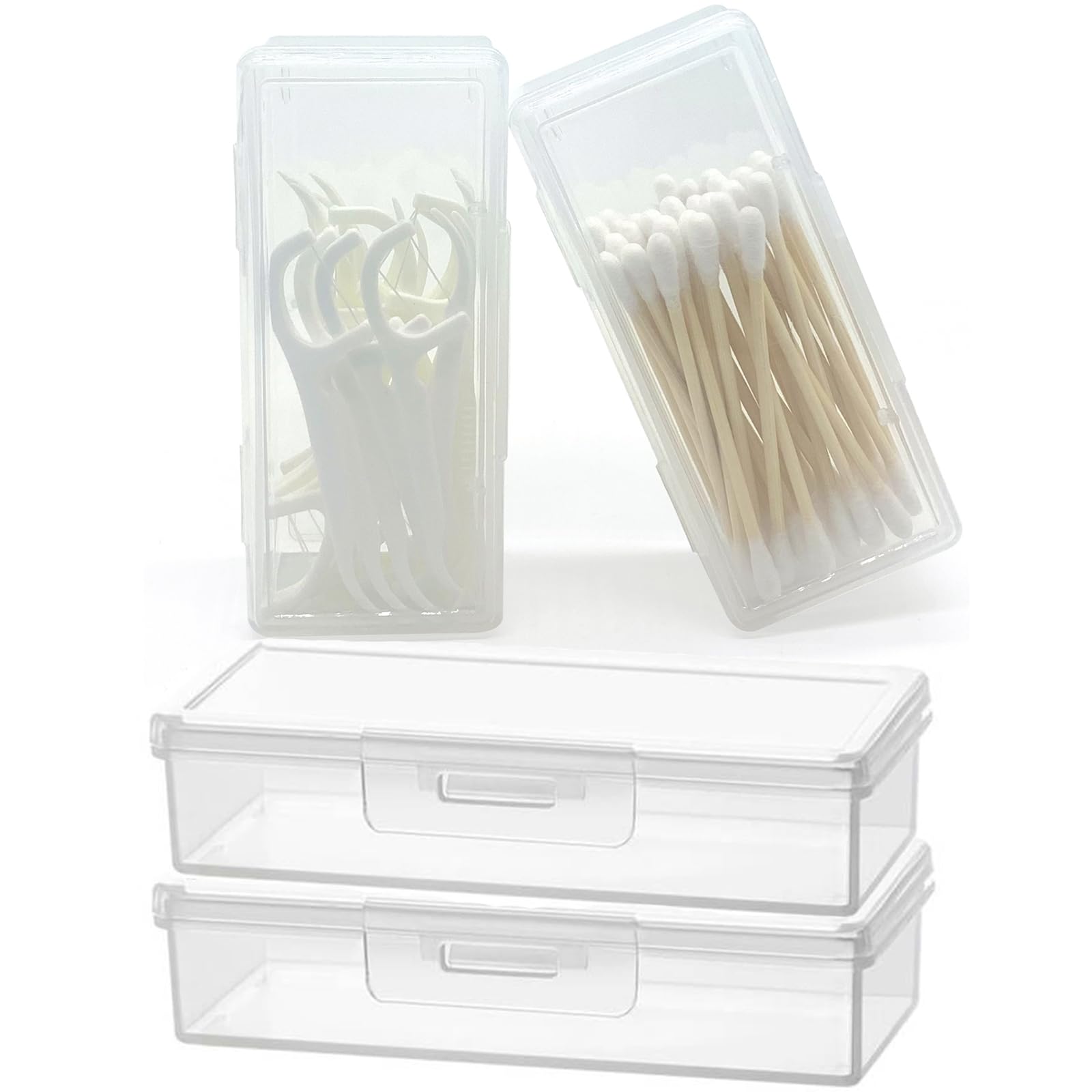 SwirlColor Portable Cotton Bud Holder, 4 Pcs Mini Box for Travel with Transparent Plastic Storage