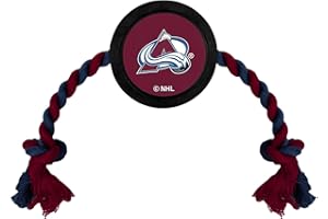 Pets First Dog Rubber Toy with Heavy-Duty Rope Tug, NHL Colorado Avalanche Puck Toy for Dogs & Cats - Play Hockey with Your Pet!