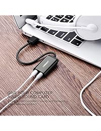 UGREEN Adaptador de audio USB, con tarjeta de sonido estéreo externa, con auriculares de 3,5 mm y micrófono, con conector, para Windows, Mac, Linux, PC, computadoras portátiles, ordenadores de escritorio, PS4, Negro