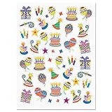 Colorful Celebration Birthday Party Stickers - Set of 92 on 2 Sticker Sheets, Happy Birthday Stickers, Birthday Party Stickers