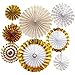Hanging Paper Fan Party Decoration Gold Fiesta Tissue Flower Banner Paper Fan Bulk Set Garland Supply for Birthday Party, Wedding, Baby Shower, Bridal Shower(Set of 8)