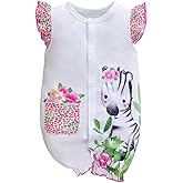 IURNXB Cute Zebra Giraffe With Floral Print Long Sleeve Baby Girl Clothes White Jumpsuit For Baby One-Piece Romper