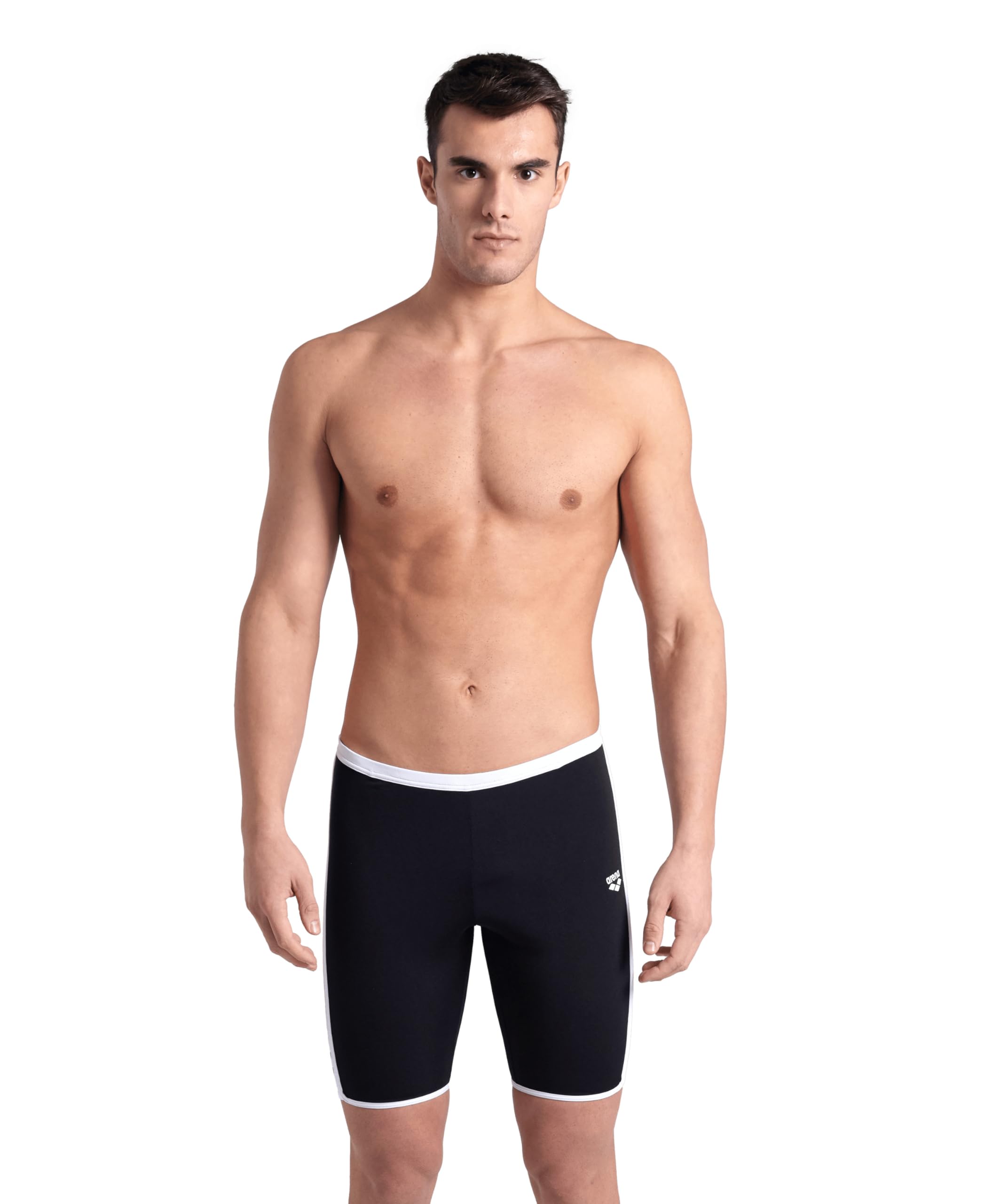 ARENA Men’s Icons Solid Swim Jammer MaxLife Athletic Swimwear Professional Training Swimsuit Trunks Knee Length Sports Bathing Suit, Black/White, US Size 40