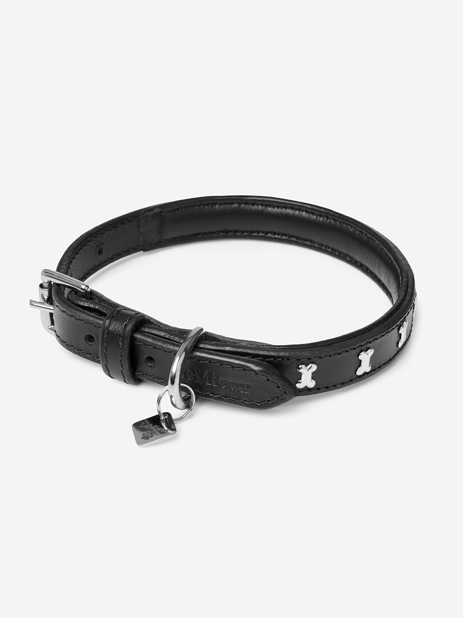 LeMieux Chelsea Soft Padded Leather Dog Collar in Black - Outdoor Pet Everyday Walking Neckband - Flexible Fit with Solid Metal Hardware - L