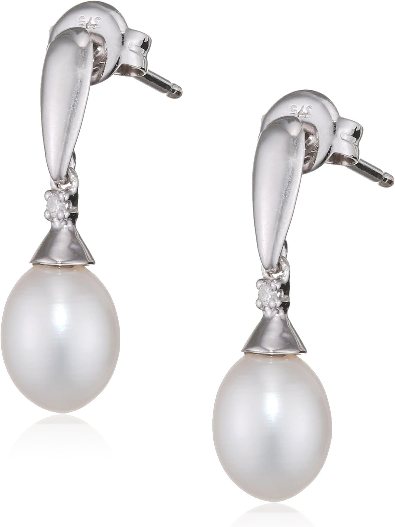 Elements Gold 9ct White Gold Pearl and Diamond Earrings