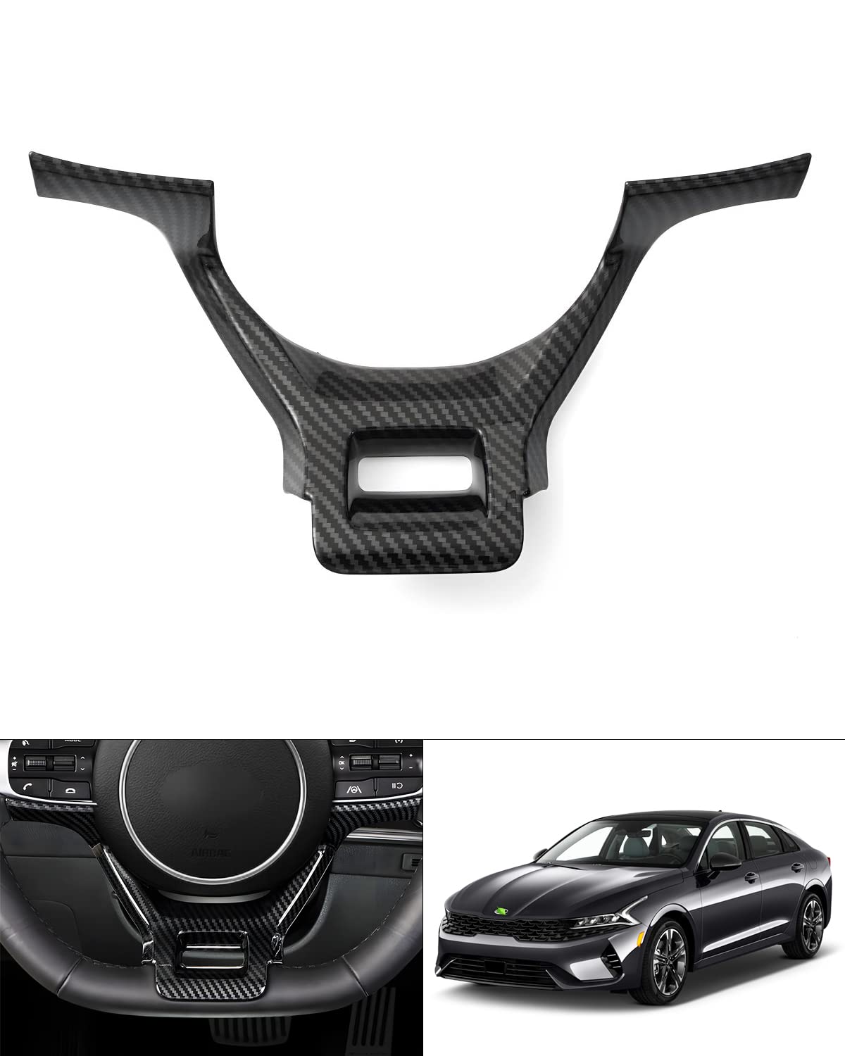 Photo 1 of Karltys Steering Wheel Cover Trim for 2021-2025 2026 Kia K5 GT/GT Line Accessories Carbon Fiber Steering Wheel Trim Interior Decoration Sticker Decals ABS (Not for 16-20 Kia Optima)