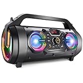 Bluetooth Speaker, 30W Portable Bluetooth Boombox with Subwoofer, FM Radio, RGB Colorful Lights, EQ, Stereo Sound, Booming Bass, 10H Playtime Wireless Party Speaker for Home, Outdoor, Travel, Camping
