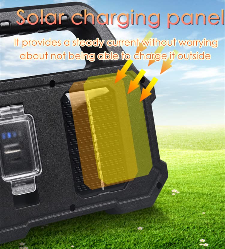 Spotlight Flashlight Rechargeable, Led Flashlight High Lumens Super Bright, Solar Panels,6 Modes,IPX4 Waterproof Handheld Spotlight for Home Power Failure,Outdoor ,Camping,Hiking ,Emergencies