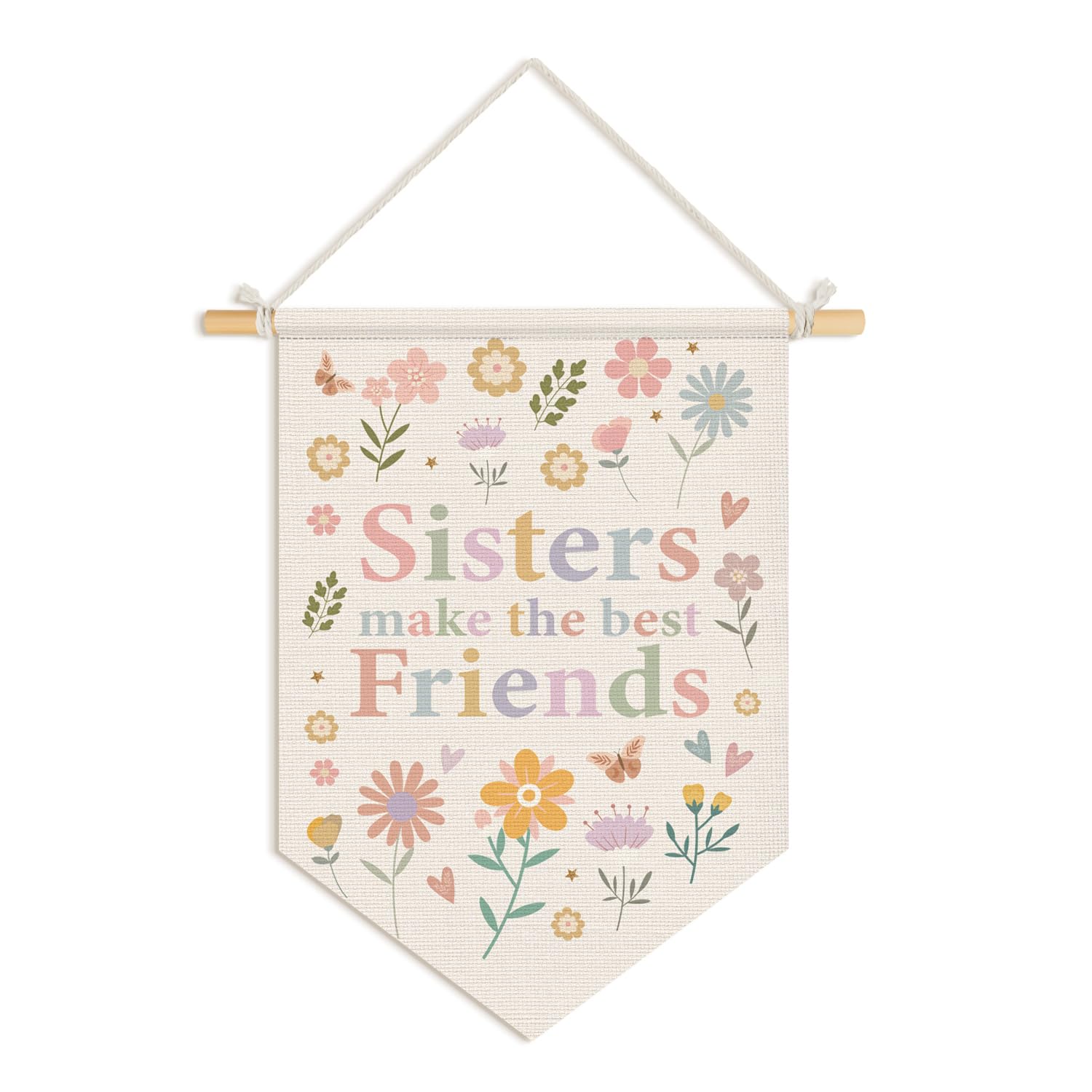 Photo 1 of ***JUST THE CLOTH PART****Wheatwin Girls Room Decor, Sisters Make the Best Friends Wall Hanging Pennant Flag Banner, Boho Pastel Floral Wall Decor for Nursery Toddler Baby Little Girls Bedroom Playroom 15x11 Inch
