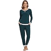 WiWi Viscose from Bamboo Women's Pajama Set Crew Neck Soft Long-Sleeve Top + Yoga Pants Sets with Pocket S-XXL